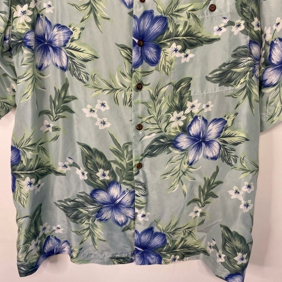 Mens Silk Traders Green Floral Hawaiian Short Sleeve Button Up Silk Shirt Large - Picture 4 of 8